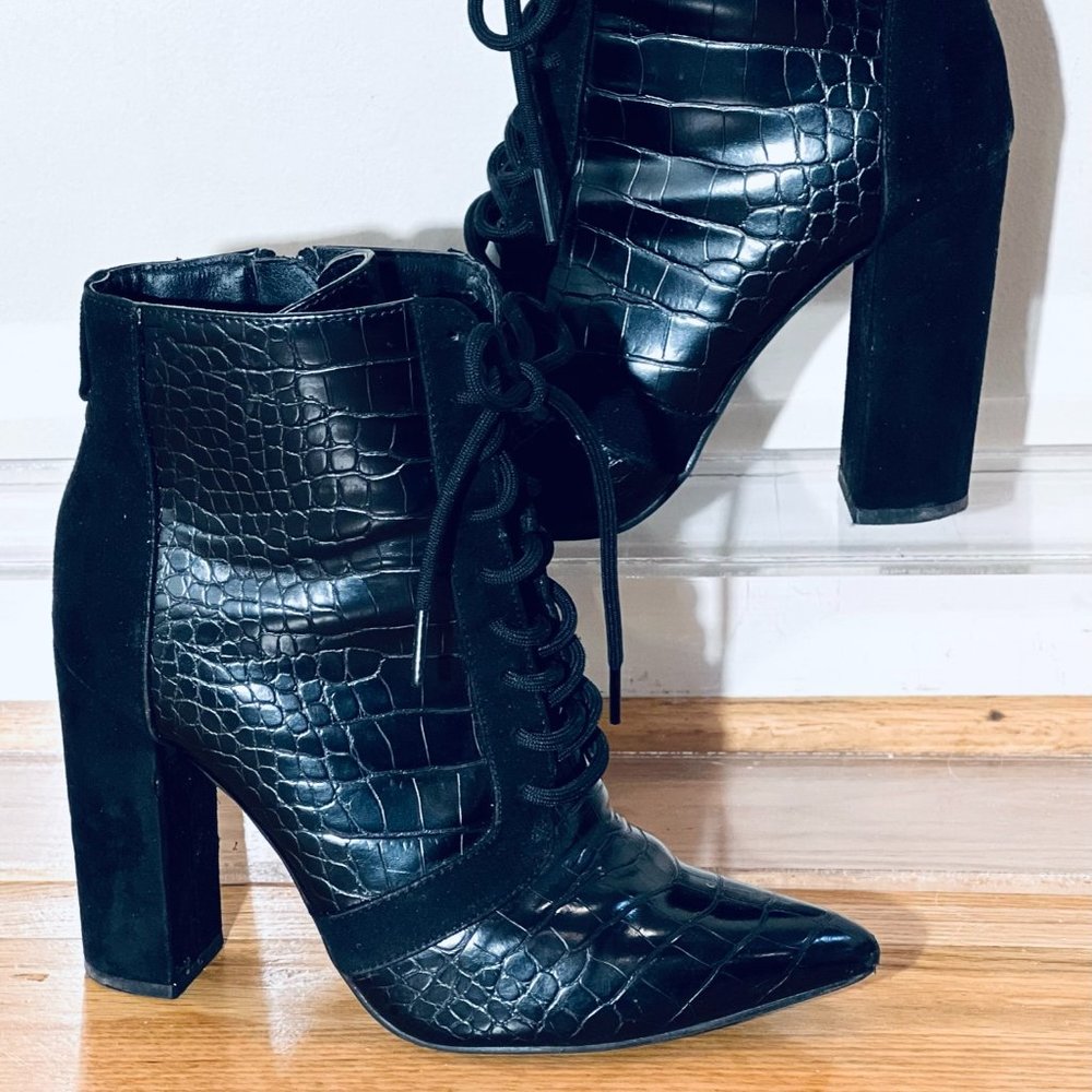 Faux Snakeskin Ankle Bootie